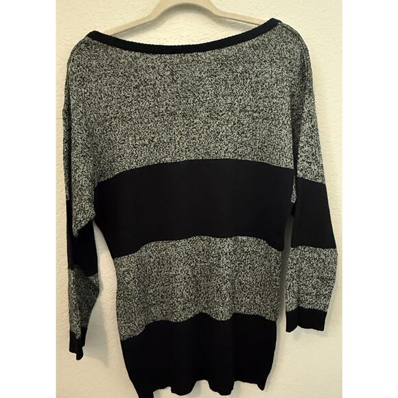 H&M Divided Womens Sweater XS Black Gray Colorblock Striped Long Sleeve Tunic - Picture 2 of 6